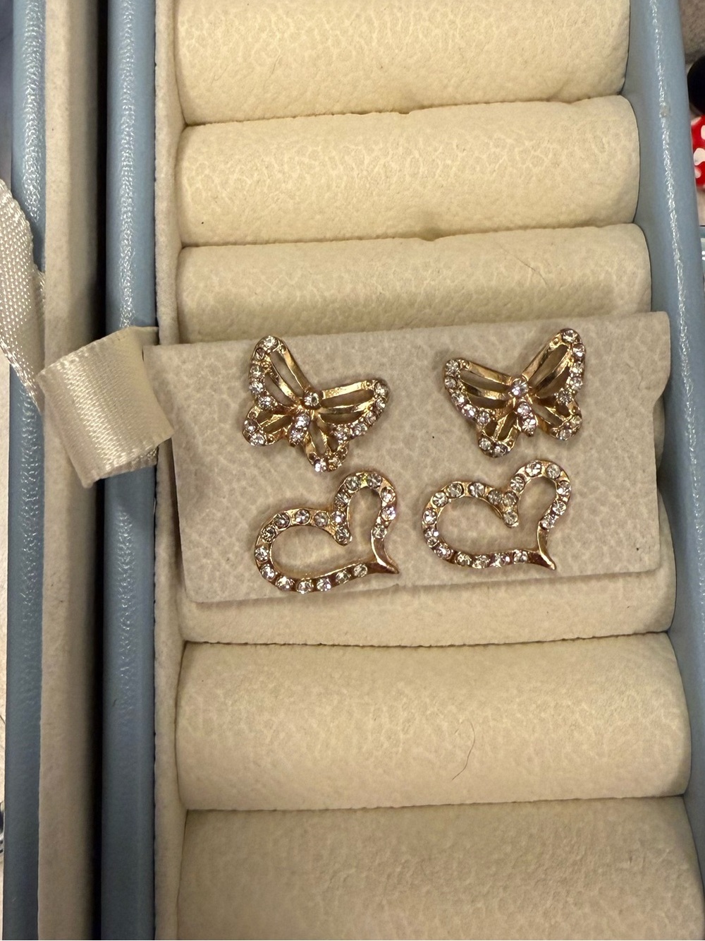 Crystal Butterfly and Heart Stud Earring Set - Women Jewelry